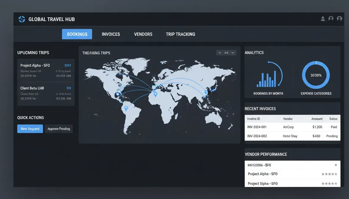 Corporate car rental software dashboard showing bookings, billing, and fleet tracking in real time