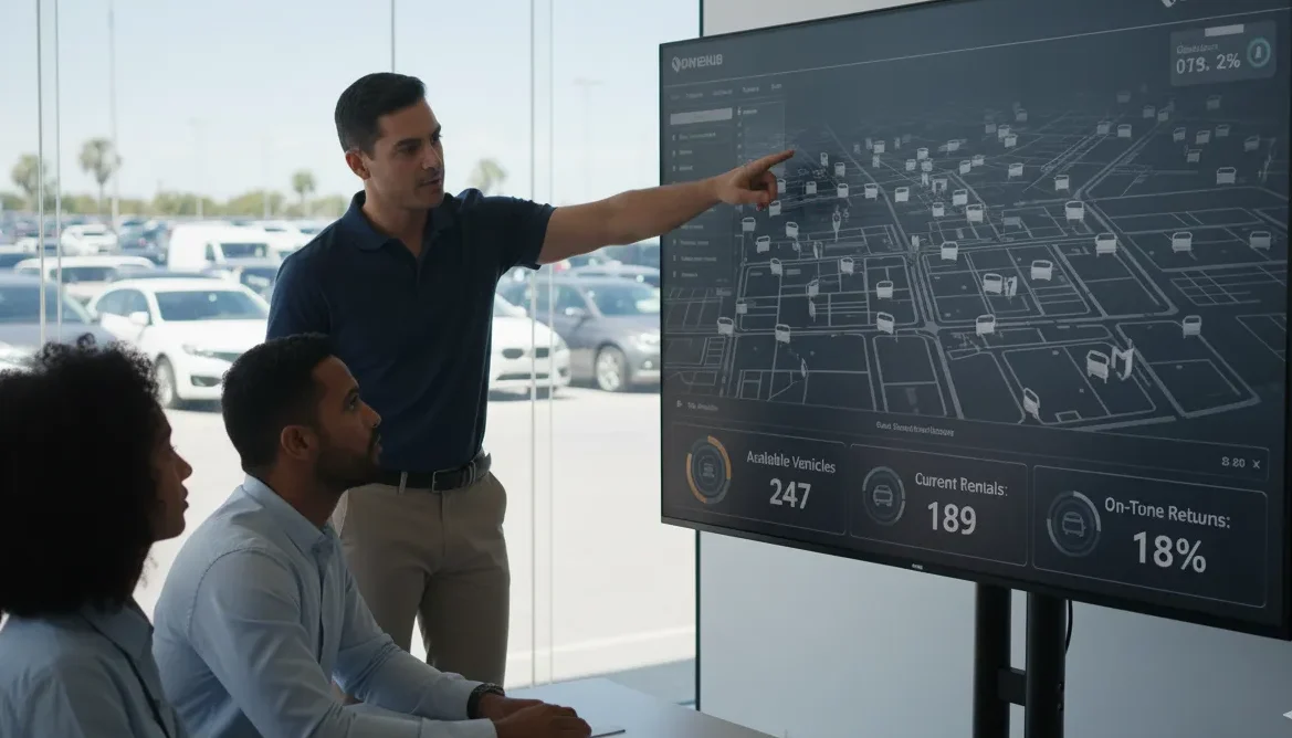 Car rental company team using Cabsware software to track and manage fleet efficiently