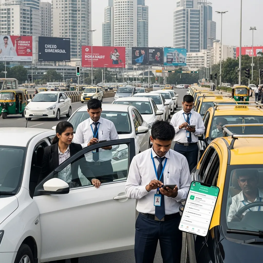 Real Indian environment modern cabs technology usage and professional drivers
